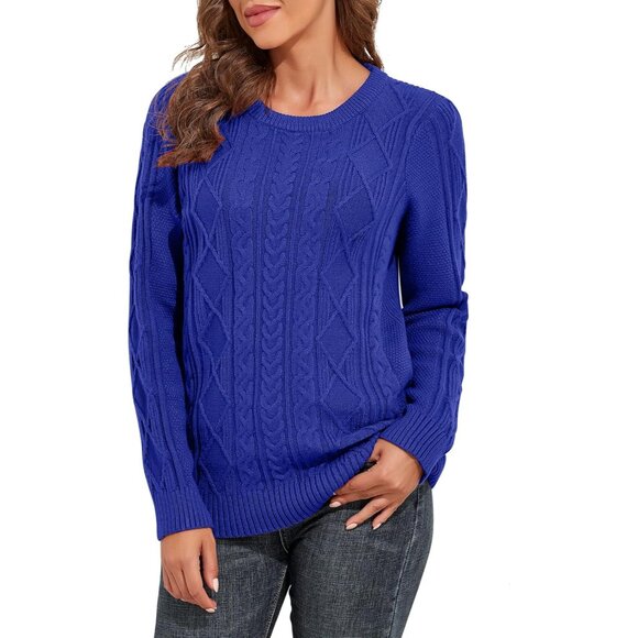 Womens Cable Knit Sweater Medium Blue Long Sleeve Casual Crewneck Pullover - Picture 3 of 8